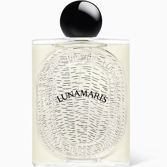 Lunamaris perfume bottle with black cap on a white background